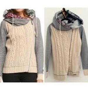 Desigual Sz L Rast hoodie Nordic Mixed print cable knit assymetric zip cardigany